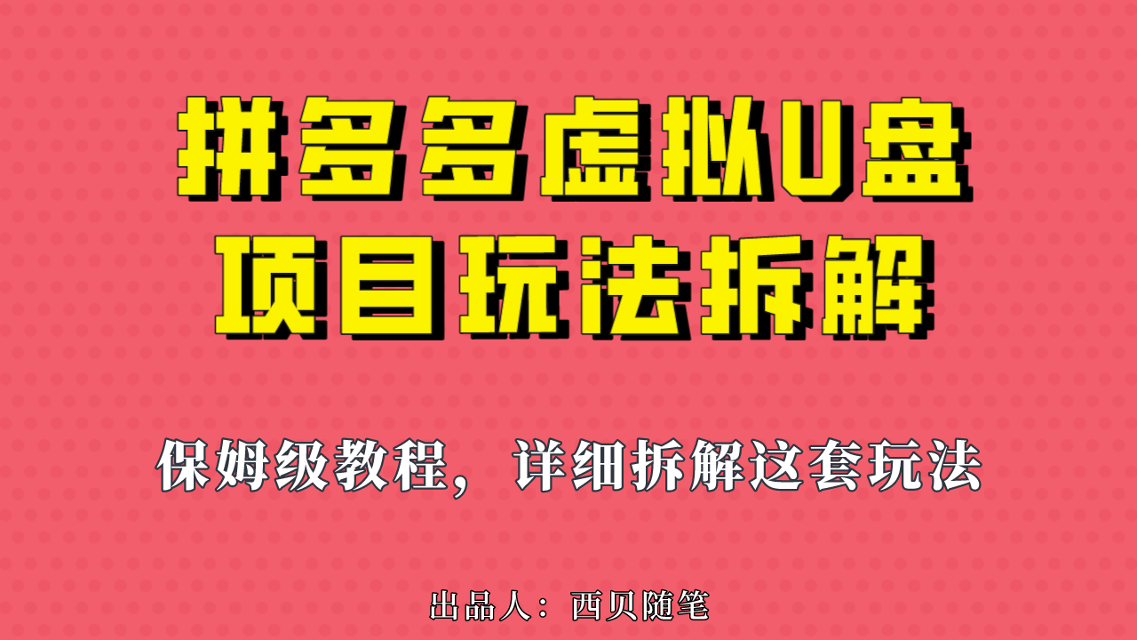 拼多多虚拟电商U盘项目，一天1000左右-启学项目网