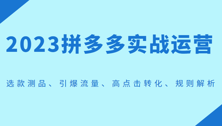 2023拼多多实战运营，选款测品、引爆流量、高点击转化、规则解析-启学项目网