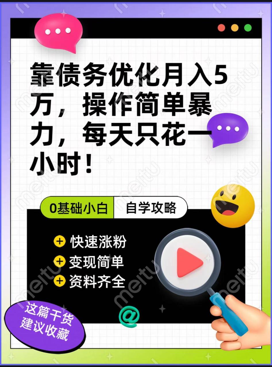 靠债务优化，月入5万，操作简单，多种变现方式，小白必入！-启学项目网
