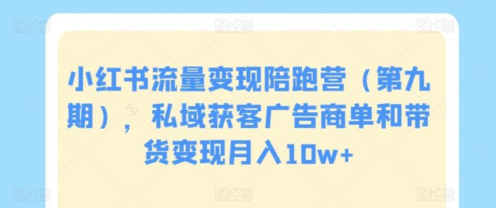 小红书流量变现陪跑营（第九期），私域获客广告商单和带货变现月入10W+-启学项目网