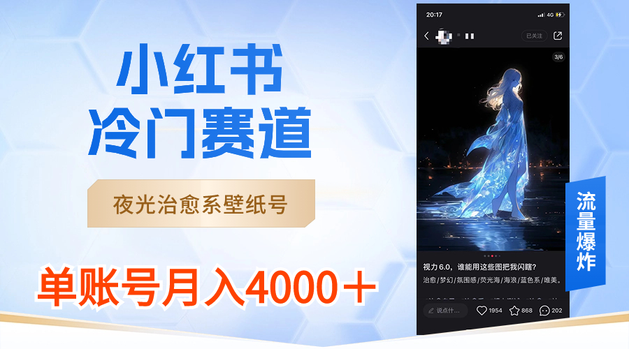 小红书冷门赛道，夜光治愈系壁纸号，单号月入4000＋-启学项目网