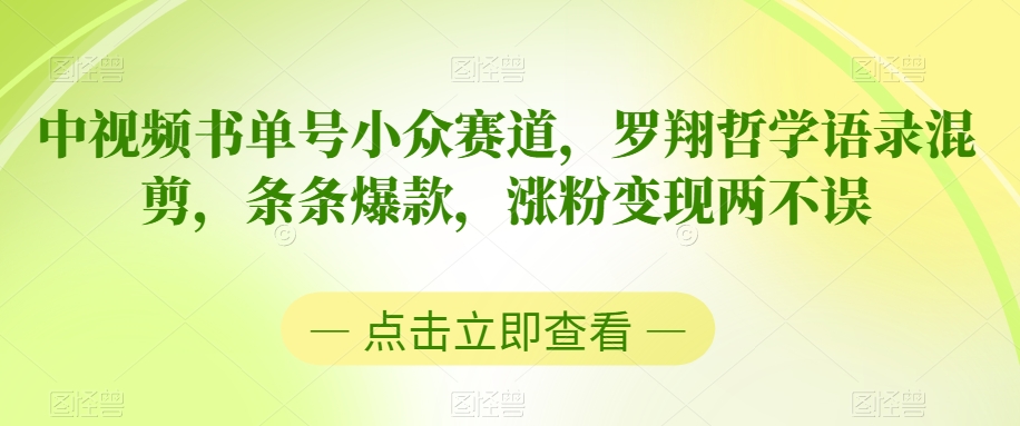 中视频小众书单号赛道，罗翔哲学语录混剪，条条爆款，涨粉变现两不误-启学项目网
