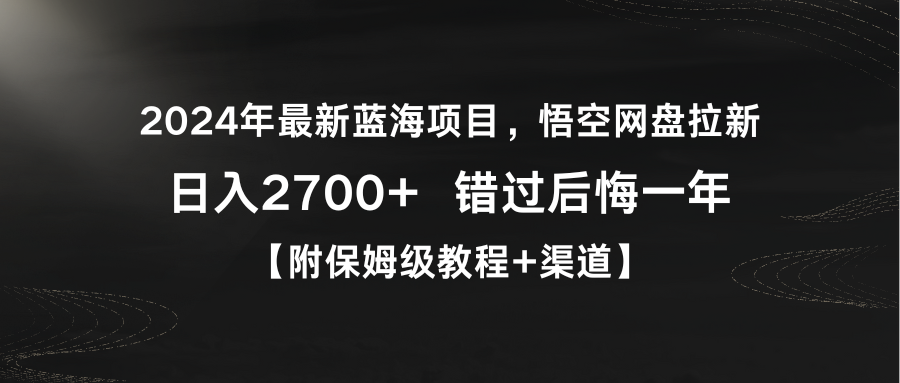 2024年最新蓝海悟空网盘拉新，日入2700+错过后悔一年【附保姆级教程+渠道】-启学项目网