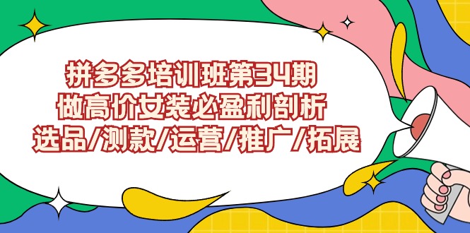 拼多多开店培训班第34期：做高价女装必盈利剖析 选品/测款/运营/推广/拓展-启学项目网