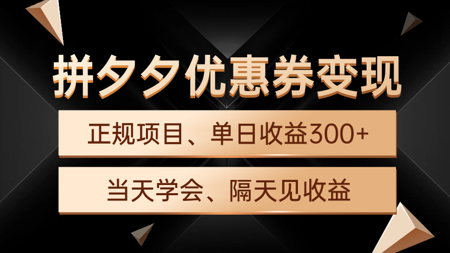 拼夕夕优惠券变现，单日收益300+，手机电脑都可操作-启学项目网