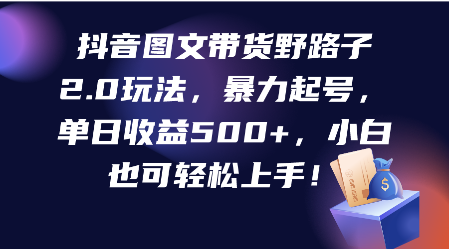 抖音图文带货野路子2.0玩法，暴力起号，单日收益500+，小白也可轻松上手！-启学项目网