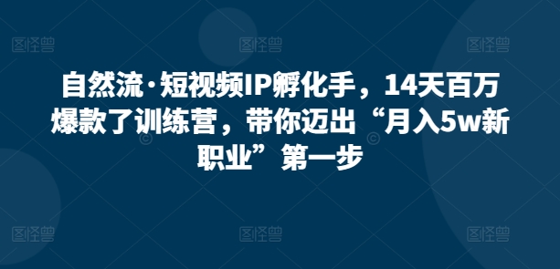 自然流·短视频IP孵化训练营，14天打造百万爆款，带你迈出“月入5W新职业”第一步-启学项目网