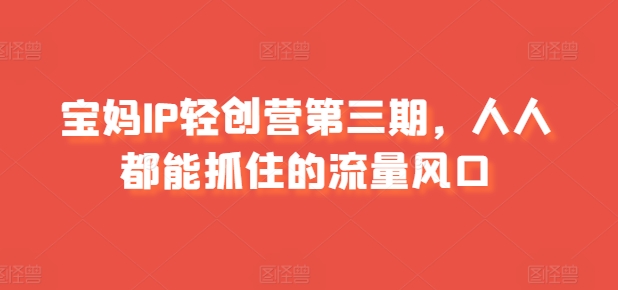 宝妈IP轻创营第三期，人人都能抓住的流量风口-启学项目网