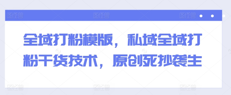 全域打粉模版，私域全域打粉干货技术，原创死抄袭生-启学项目网