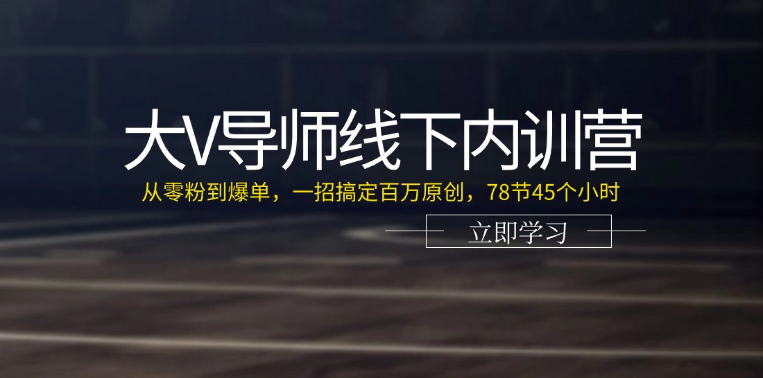 大V导师线下内训营：从零粉到爆单，一招搞定百万原创，78节45个小时-启学项目网