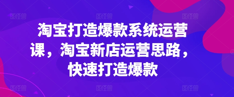 淘宝打造爆款系统运营课，淘宝新店运营思路，快速打造爆款-启学项目网