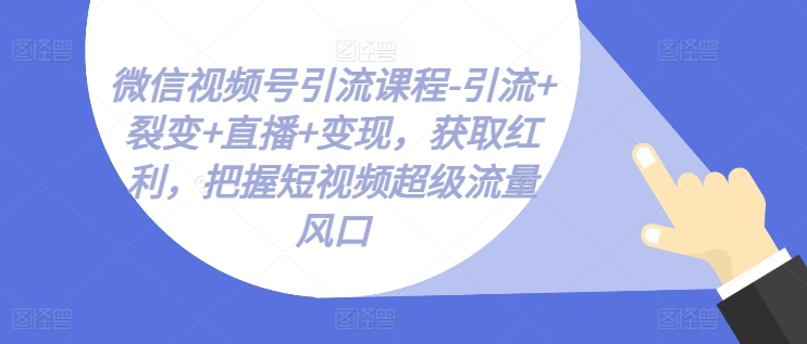 微信视频号引流课程-引流+裂变+直播+变现，获取红利，把握短视频超级流量风口-启学项目网