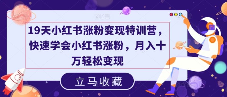 19天小红书涨粉变现特训营，快速学会小红书涨粉，月入十万轻松变现-启学项目网