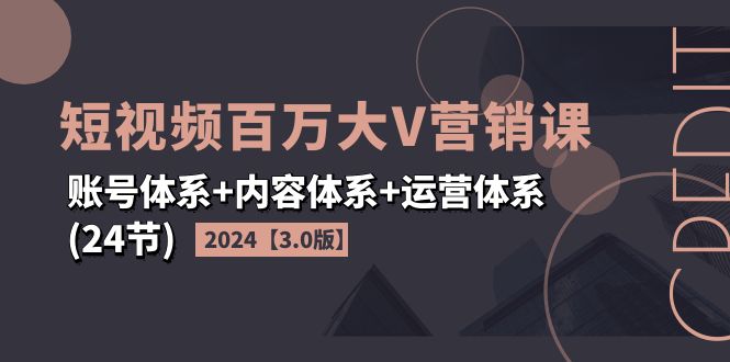 2024短视频·百万大V营销课【3.0版】账号体系+内容体系+运营体系(24节)-启学项目网