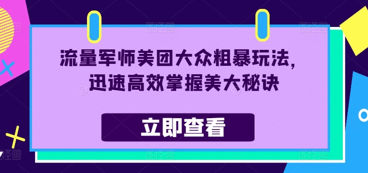 流量军师美团大众粗暴玩法，迅速高效掌握美大秘诀-启学项目网