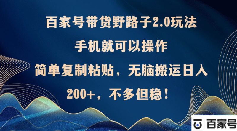 百家号带货野路子2.0玩法，手机就可以操作，简单复制粘贴，无脑搬运-启学项目网