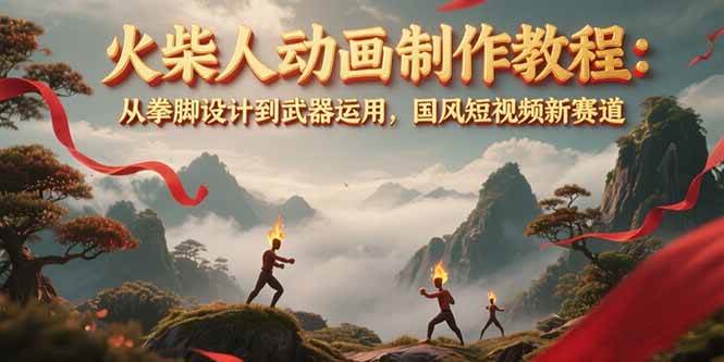 火柴人动画制作教程：从拳脚设计到武器运用，国风短视频新赛道-启学项目网