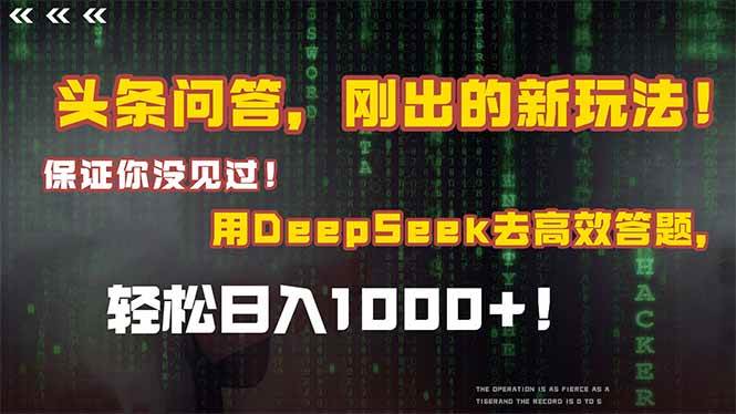 头条问答，刚出的新玩法！保证你没见过！结合Deepseek高效答题，日入1000+-启学项目网