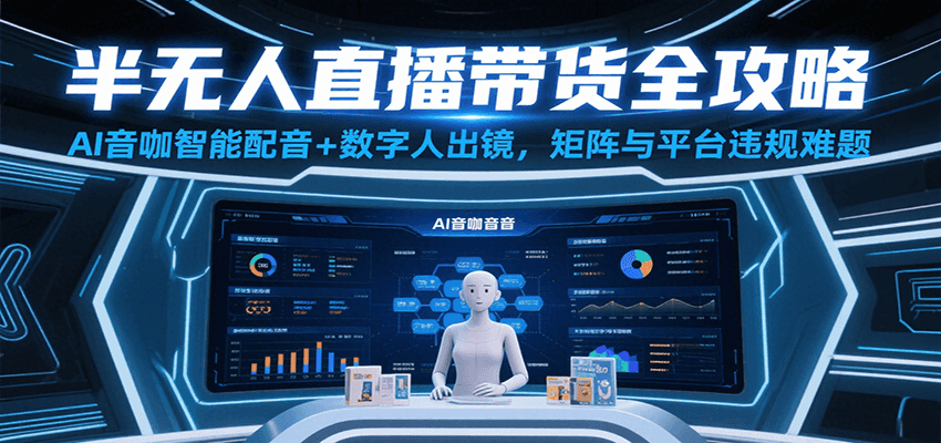 半无人直播带货全攻略：AI音咖智能配音+数字人出镜，解决账号矩阵与平台违规难题-启学项目网