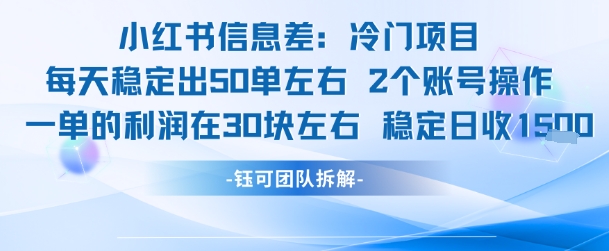 小红书信息差冷门项目一单利润30块每天稳定1.5k左右2个账号操作-启学项目网