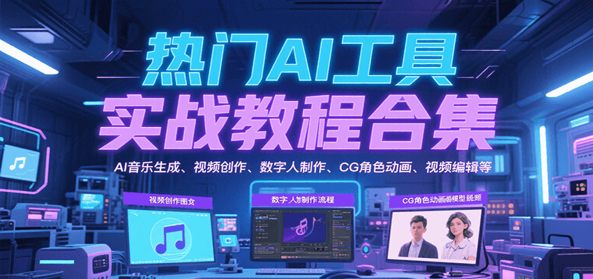 热门AI工具实战教程合集，AI音乐生成、视频创作、数字人制作、CG角色动画、视频编辑等-启学项目网
