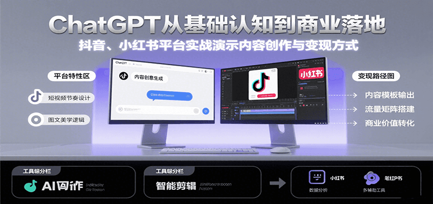 ChatGPT从基础认知到商业落地，实战演示抖音、小红书等平台的内容创作与变现-启学项目网