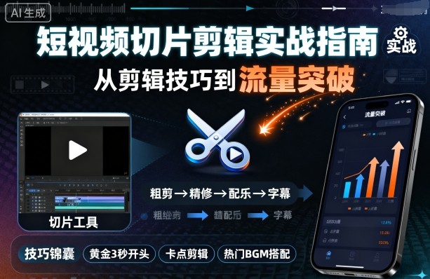 短视频切片剪辑实战指南，从剪辑技巧到流量突破-启学项目网