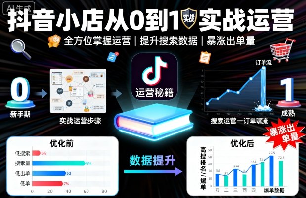 抖音小店从0到1实战运营，帮你全方位掌握小店运营，提升搜索数据与出单量-启学项目网