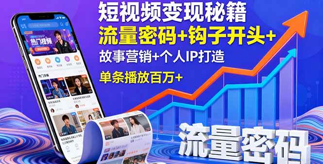 短视频变现秘籍，流量密码+钩子开头+故事营销+个人IP打造，单条播放百万+-启学项目网