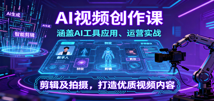 AI视频创作课，涵盖AI工具应用、运营实战、剪辑及拍摄，打造优质视频内容-启学项目网