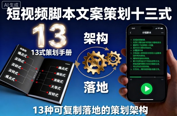 短视频脚本文案策划十三式，13种可复制落地的策划架构-启学项目网