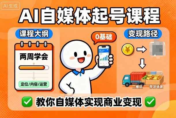 AI自媒体起号课程，0基础小白两周学会，教你自媒体实现商业变现-启学项目网