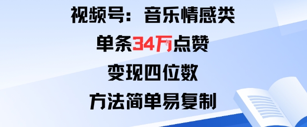 视频号分成计划新玩法：音乐情感类单条34W点赞，变现四位数，方法简单易复制-启学项目网
