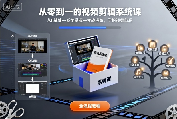从零到一的视频剪辑系统课，从0基础–系统掌握–实战进阶，学拍视频剪辑-启学项目网